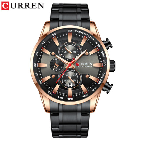 CURREN design advanced simple men's watch, fashion sports steel watch, waterproof three dial men's watch with calendar