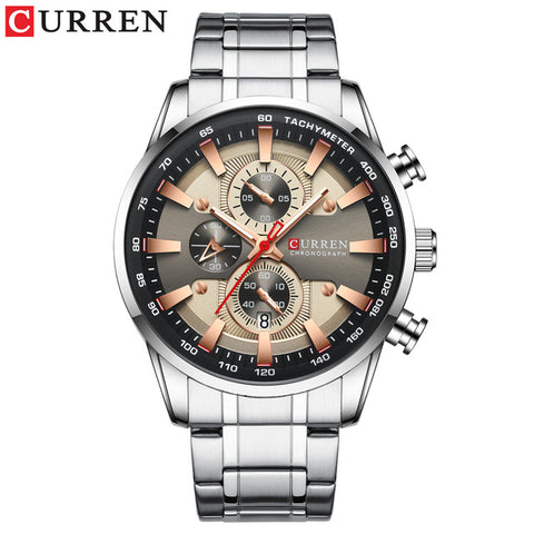 CURREN design advanced simple men's watch, fashion sports steel watch, waterproof three dial men's watch with calendar