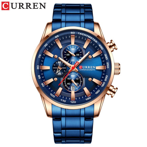 CURREN design advanced simple men's watch, fashion sports steel watch, waterproof three dial men's watch with calendar