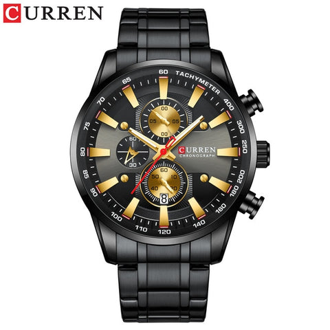 CURREN design advanced simple men's watch, fashion sports steel watch, waterproof three dial men's watch with calendar