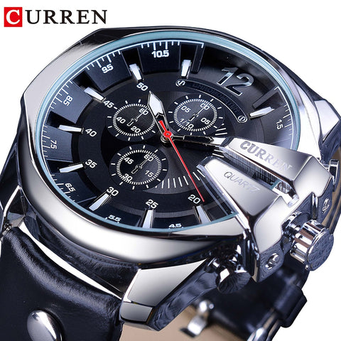 CURREN Army Military Pilot Design Wrist Watch Big Dial Fashion Waterproof Mens Quartz Top Brand Luxury Male Watch Leather Clock