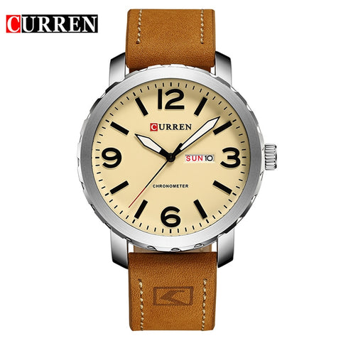 Fashion Mens Watches CURREN Simple Militray Sport Quartz Men Watch Leather Strap Waterproof Male Wristwatches Display Date&week