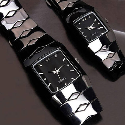 Full Stainless Steel Black Luxury Classic Couple Watches Quartz Wrist Watch New Design 5D7D 6UFT