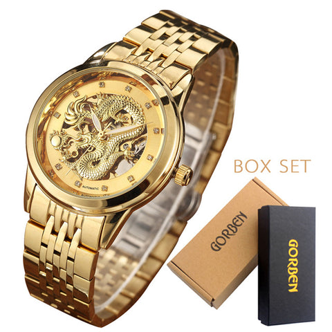 Luxury Dragon Skeleton Automatic Mechanical Watches For Men Wrist Watch Stainless Steel Strap Gold Clock Waterproof Mens relogio