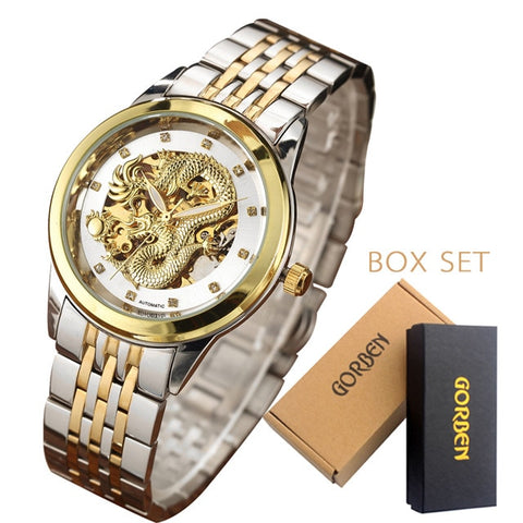 Luxury Dragon Skeleton Automatic Mechanical Watches For Men Wrist Watch Stainless Steel Strap Gold Clock Waterproof Mens relogio