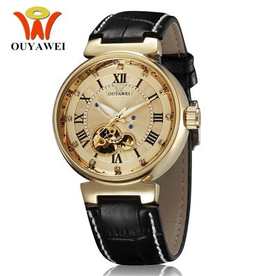 OYW Luxury White Golden Watches Mens Male Automatic Self Wind Dress Watch Leather Band Business Fashion Wristwatch Montre Homme