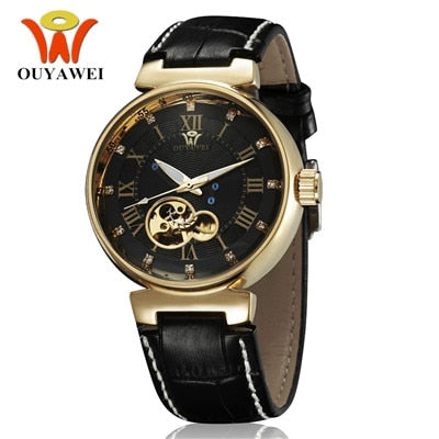 OYW Luxury White Golden Watches Mens Male Automatic Self Wind Dress Watch Leather Band Business Fashion Wristwatch Montre Homme