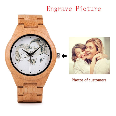 BOBO BIRD Lovers Custom Picture Bamboo Wooden Watches Men Ladies Quartz Wristwatch Engrave logo for Women in Gifts in Wood box