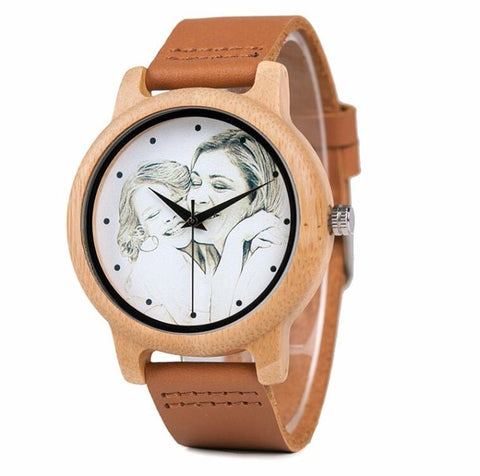 BOBO BIRD Lovers Custom Picture Bamboo Wooden Watches Men Ladies Quartz Wristwatch Engrave logo for Women in Gifts in Wood box