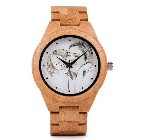 BOBO BIRD Lovers Custom Picture Bamboo Wooden Watches Men Ladies Quartz Wristwatch Engrave logo for Women in Gifts in Wood box