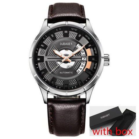 2018 New Men's Skeleton WristWatch OUBAOER Stainless steel Casual Automatic Skeleton Mechanical Watches Male reloj hombre