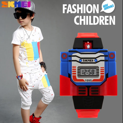 New Children Watch Creative Cartoon Robot Transformation Toys LED Digital Clock kids Watches For Boys Girls Child Clock 2019