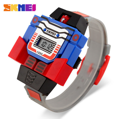 New Children Watch Creative Cartoon Robot Transformation Toys LED Digital Clock kids Watches For Boys Girls Child Clock 2019