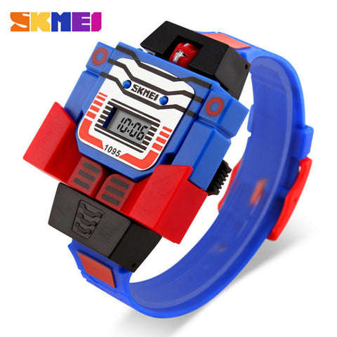 New Children Watch Creative Cartoon Robot Transformation Toys LED Digital Clock kids Watches For Boys Girls Child Clock 2019