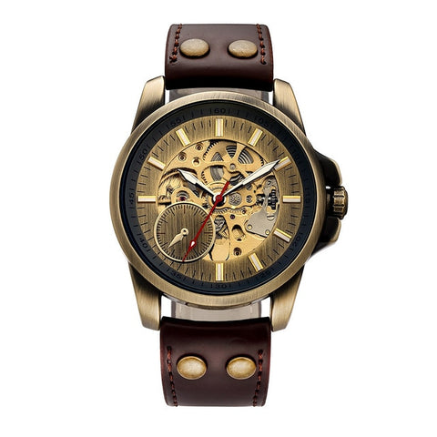Classy Mechanical Automatic Wristwatch for Men Mens Watch Skeleton Roman Numbers Analog Without Battery Leather Wrist Watches