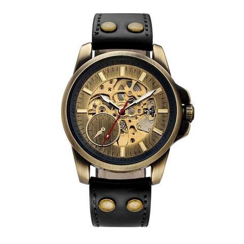 Classy Mechanical Automatic Wristwatch for Men Mens Watch Skeleton Roman Numbers Analog Without Battery Leather Wrist Watches