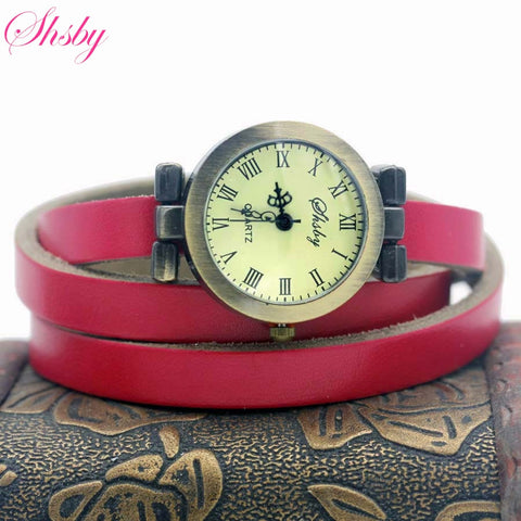 shsby fashion hot-selling women's long Genuine leather female watch ROMA vintage bronze watch women dress watches