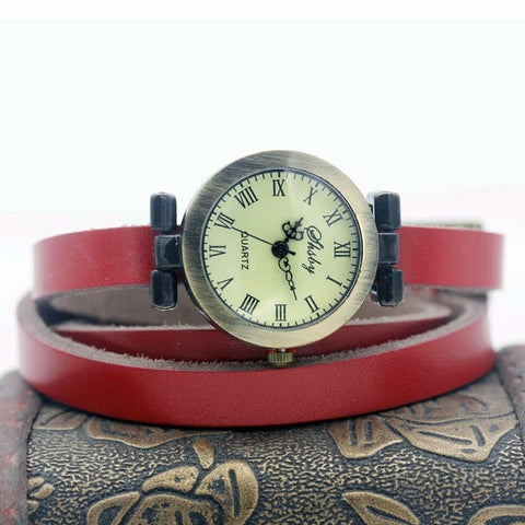 shsby fashion hot-selling women's long Genuine leather female watch ROMA vintage bronze watch women dress watches