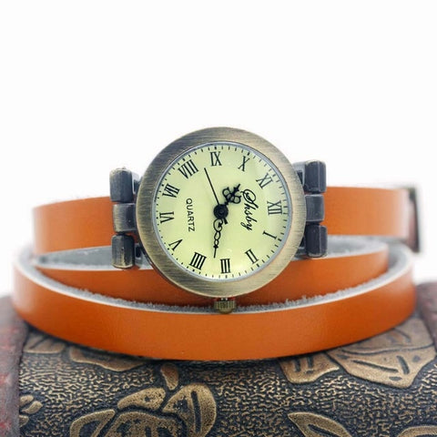 shsby fashion hot-selling women's long Genuine leather female watch ROMA vintage bronze watch women dress watches