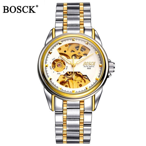 Bosck Brand Luxury Mechanical Men Watches Skeleton Automatic Gold Masculino Waterproof Self-winding Clock Stainless Steel Hombre