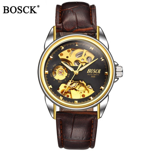 Bosck Brand Luxury Mechanical Men Watches Skeleton Automatic Gold Masculino Waterproof Self-winding Clock Stainless Steel Hombre