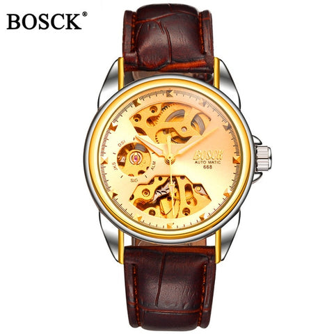 Bosck Brand Luxury Mechanical Men Watches Skeleton Automatic Gold Masculino Waterproof Self-winding Clock Stainless Steel Hombre