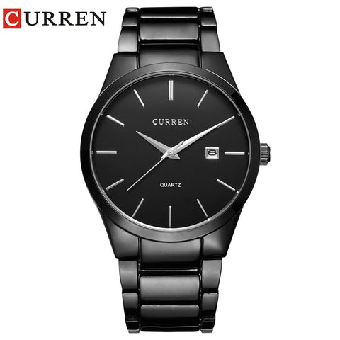 CURREN 8106 Men 30M Waterproof Sports Casual Watches Mens Hour Date Month Stainless Steel Quartz Watches Relogio Feminino Black