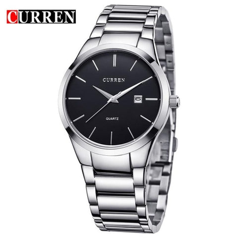 CURREN 8106 Men 30M Waterproof Sports Casual Watches Mens Hour Date Month Stainless Steel Quartz Watches Relogio Feminino Black