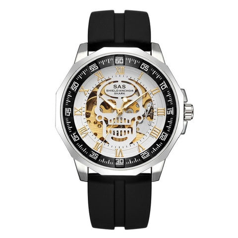 SAS Shield Anchor Shark Watch Men Clock Mechanical Skull Skeleton Watches Wristwatch relogio masculino