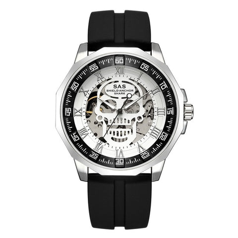 SAS Shield Anchor Shark Watch Men Clock Mechanical Skull Skeleton Watches Wristwatch relogio masculino