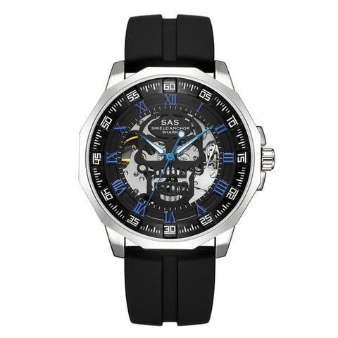 SAS Shield Anchor Shark Watch Men Clock Mechanical Skull Skeleton Watches Wristwatch relogio masculino