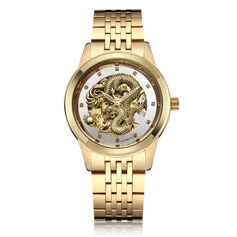 Luxury Dragon Skeleton Automatic Mechanical Watches For Men Wrist Watch Stainless Steel Strap Gold Clock Waterproof Mens relogio