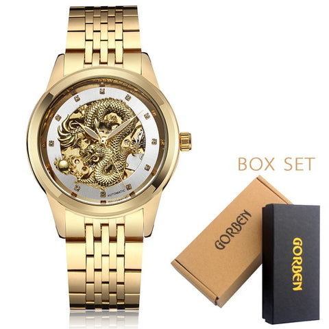 Luxury Dragon Skeleton Automatic Mechanical Watches For Men Wrist Watch Stainless Steel Strap Gold Clock Waterproof Mens relogio