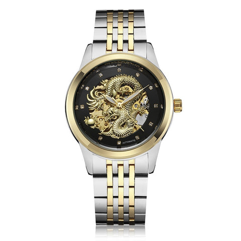 Luxury Dragon Skeleton Automatic Mechanical Watches For Men Wrist Watch Stainless Steel Strap Gold Clock Waterproof Mens relogio