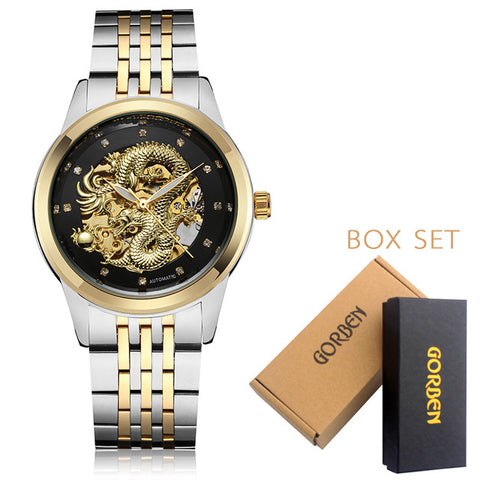 Luxury Dragon Skeleton Automatic Mechanical Watches For Men Wrist Watch Stainless Steel Strap Gold Clock Waterproof Mens relogio