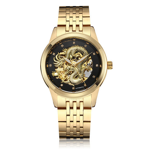 Luxury Dragon Skeleton Automatic Mechanical Watches For Men Wrist Watch Stainless Steel Strap Gold Clock Waterproof Mens relogio