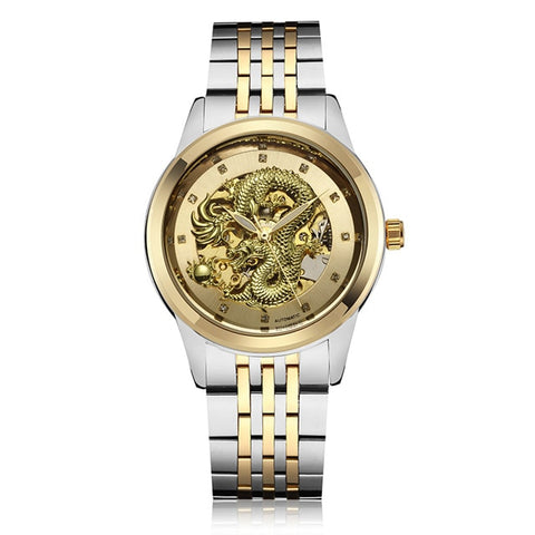 Luxury Dragon Skeleton Automatic Mechanical Watches For Men Wrist Watch Stainless Steel Strap Gold Clock Waterproof Mens relogio