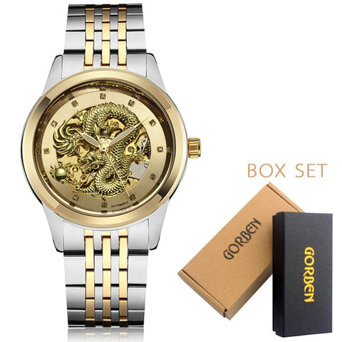 Luxury Dragon Skeleton Automatic Mechanical Watches For Men Wrist Watch Stainless Steel Strap Gold Clock Waterproof Mens relogio