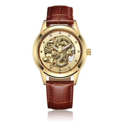 Luxury Dragon Skeleton Automatic Mechanical Watches For Men Wrist Watch Stainless Steel Strap Gold Clock Waterproof Mens relogio