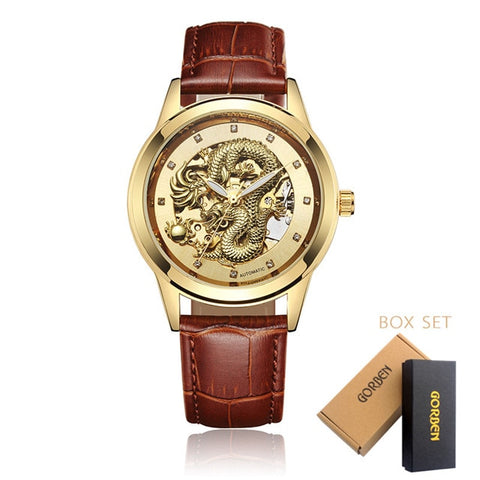 Luxury Dragon Skeleton Automatic Mechanical Watches For Men Wrist Watch Stainless Steel Strap Gold Clock Waterproof Mens relogio