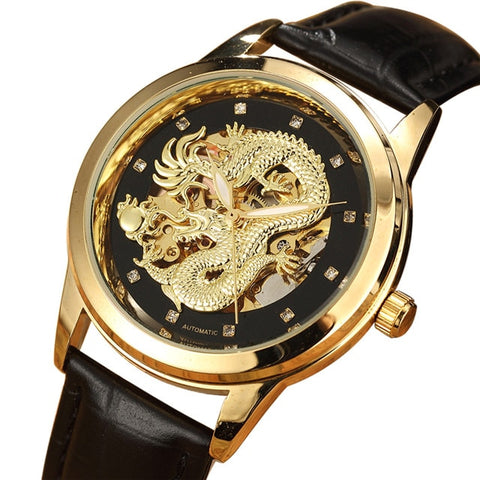 Luxury Dragon Skeleton Automatic Mechanical Watches For Men Wrist Watch Stainless Steel Strap Gold Clock Waterproof Mens relogio