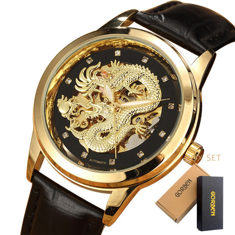 Luxury Dragon Skeleton Automatic Mechanical Watches For Men Wrist Watch Stainless Steel Strap Gold Clock Waterproof Mens relogio