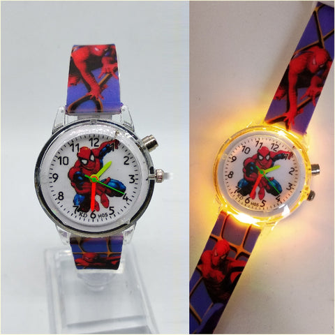 Flashing light Spiderman children watch high quality kids watches child luminous boys girls clock printing silicone belt watch