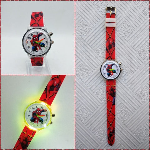 Flashing light Spiderman children watch high quality kids watches child luminous boys girls clock printing silicone belt watch