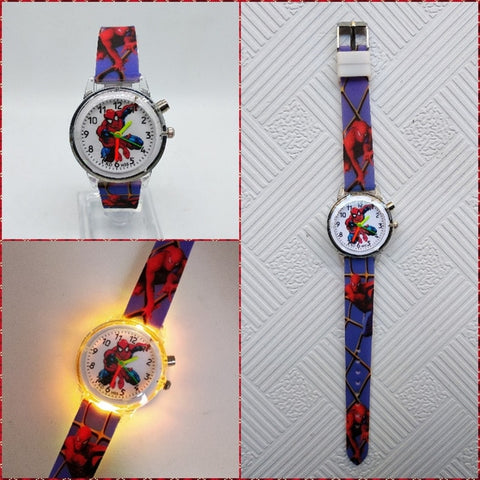 Flashing light Spiderman children watch high quality kids watches child luminous boys girls clock printing silicone belt watch