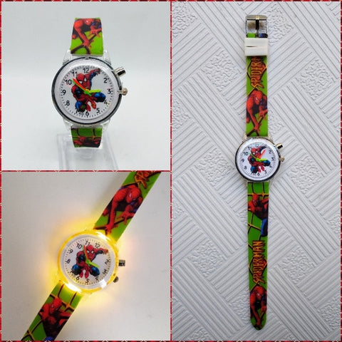 Flashing light Spiderman children watch high quality kids watches child luminous boys girls clock printing silicone belt watch