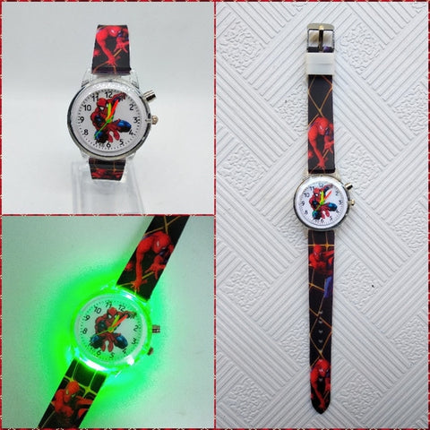 Flashing light Spiderman children watch high quality kids watches child luminous boys girls clock printing silicone belt watch