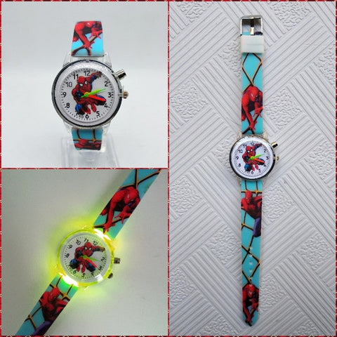 Flashing light Spiderman children watch high quality kids watches child luminous boys girls clock printing silicone belt watch