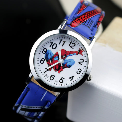 JOYROX Spiderman Pattern Children Watches Cartoon Leather Strap Kids Watch Students Quartz Wristwatch Boys Clock Dropshipping