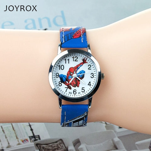 JOYROX Spiderman Pattern Children Watches Cartoon Leather Strap Kids Watch Students Quartz Wristwatch Boys Clock Dropshipping